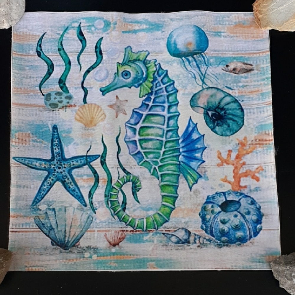 Oceanic Seahorse Art Print - Blue and Green